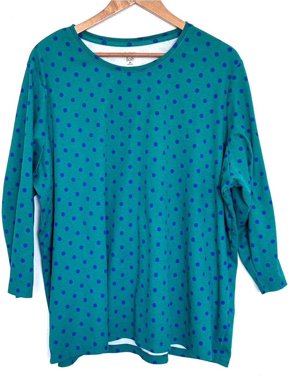 Kim Rogers Plus Shirt Women’s 3X Green Blue Cotton 3/4 Sleeve Pullover Top